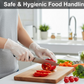 Person wearing a disposable hand glove for kitchen tasks or food preparation.