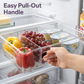 Organized pantry shelf featuring the versatile clear plastic storage bins.