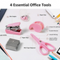 A hand demonstrating the compact size of the mini stapler from the VoltDesk stationery set.