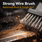 The flexible silicone toilet brush head bending to reach under the toilet rim for deep cleaning.