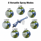 Close-up of the water spray gun's adjustable nozzle for different spray patterns.