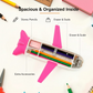 Close-up of the LED light feature on the airplane pencil box.
