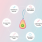 Side angle of portable avocado push pop fidget keychain toy