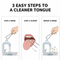 Infographic detailing the proper cleaning technique with a MintGuard tongue scraper.