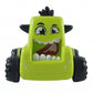 Yellow cartoon monster mini car toy on white background
