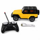 Yellow off-road RC jeep toy displayed on white background