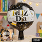 Round black and gold 'Feliz Dia' foil balloon for parties