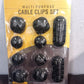 Lifestyle shot of cable organiser clips effectively managing cables in a modern workspace.