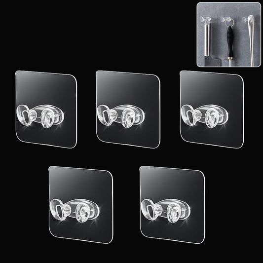 Set of five durable adhesive plastic wall hooks for home organization