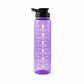 Motivational purple water bottle on white background