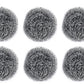 Close-up of a long-lasting round stainless steel scrubber in hand.