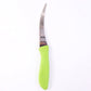 Kitchen knife on white background with clear view of blade and handle