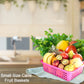 Round cane basket displaying vibrant fruits and vegetables.