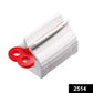 Close-up of the easy-to-turn rolling mechanism of the white toothpaste tube roller.