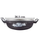 Side angle of cast iron kadai with sturdy handle for safe handling