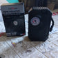 Portable 12V tire inflator kit with all accessories displayed on a clean surface.