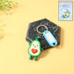 Cute avocado cartoon keychain with heart design and name tag holder
