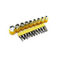 Assortment of flat, Philips, and Torx screwdriver bits for different screw types.