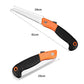 Compact folding saw, demonstrating its portability for outdoor adventures.