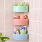 Triangle wall-mounted shower caddy for bathroom essentials.