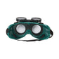 Side view of dark green welding safety goggles, highlighting the comfortable PVC frame.