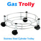 Top-down view of a robust gas cylinder trolley with durable castor wheels