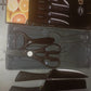 Overhead shot of the complete 6-piece stainless steel kitchen knife set.