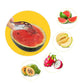 Ergonomic fruit corer separating watermelon flesh from rind.