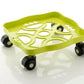 Corner view of the plastic gas cylinder trolley, highlighting its compact design.