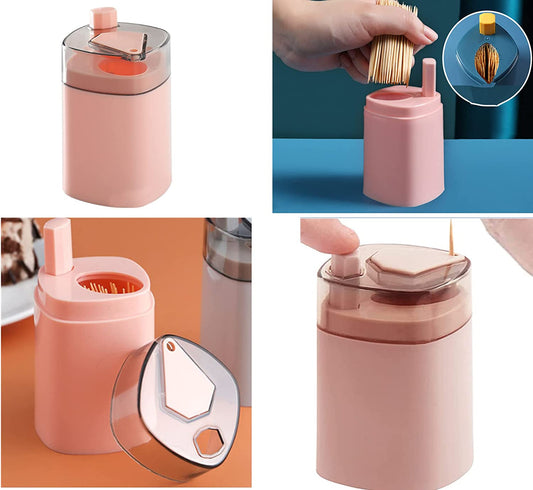 Top-down view of the pop-up toothpick holder with a single toothpick dispensed.