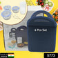 Side view of the insulated fabric bag with the 3 stainless steel tiffin boxes.