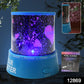 Vibrant multi-color stars projected onto a ceiling by the night light, creating a magical ambiance.