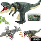 Child playing with an interactive dinosaur toy, showing its moving head.