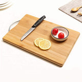Premium wooden chopping board with a sturdy metal handle and anti-skid base.