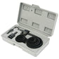 Close-up of the diverse sizes of the BoltForce carbon steel hole saw set.