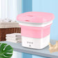 Mini foldable washing machine in use, cleaning clothes.
