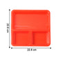 Durable plastic 3-compartment tray with a spill-guard rim.