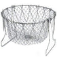 The sturdy stainless steel chef basket folded flat for convenient storage in a drawer.