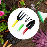 Colorful 3-piece garden tool set with trowel, cultivator, and fork.