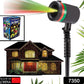 Multicolor outdoor laser projector displaying star motion patterns on a house.