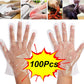 Front view of a sealed pack of 100 transparent disposable gloves from Grow Wear.