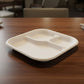 Serving hot food on eco-friendly compostable bagasse 3-compartment meal plate