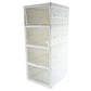 Close-up view of the hollow design on the multi-tier storage rack for ventilation and drainage.