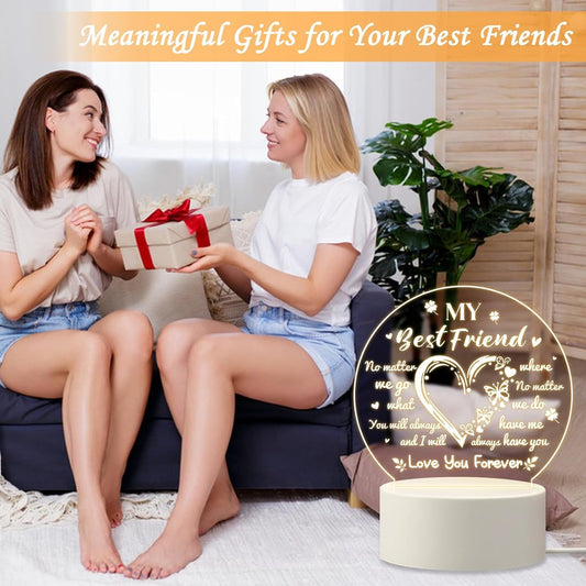 Decorative LED night light featuring 3D heart and friendship theme