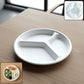 Compostable 10 inch 3-compartment round bagasse plate with sections for meal
