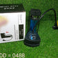 Mini foot pump displaying its various valve attachments for universal compatibility.