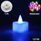 Close-up of a flameless LED tealight candle with realistic flicker effect.