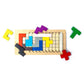 Detailed view of the wooden mind game showing its design and game pieces.