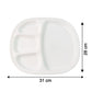 Dinner plate showing size dimensions 31x28 cm in white plastic