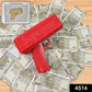 Hand holding a party money gun, ready to activate.